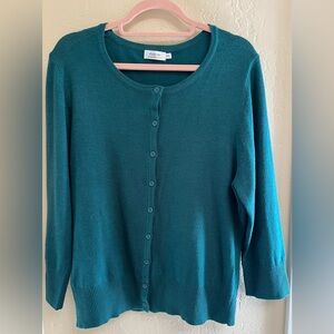 Blue Fine-Knit Cardigan Sweater